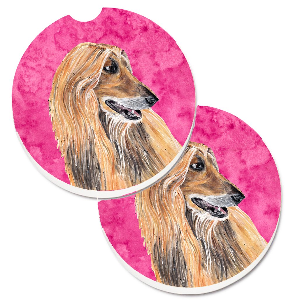Pink Afghan Hound Set of 2 Cup Holder Car Coasters SC9509PKCARC by Caroline&#39;s Treasures