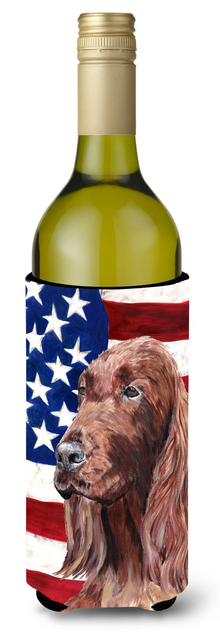 Irish Setter USA American Flag Wine Bottle Beverage Insulator Beverage Insulator Hugger by Caroline&#39;s Treasures
