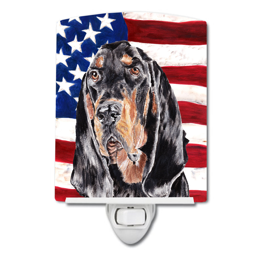 Black and Tan Coonhound with American Flag Ceramic Night Light SC9511CNL - the-store.com