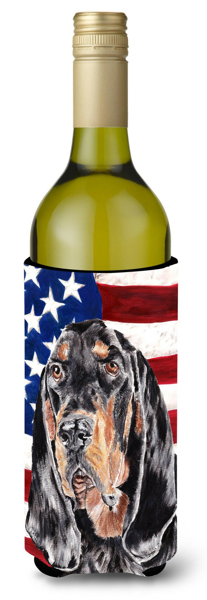 Coonhound Black and Tan USA American Flag Wine Bottle Beverage Insulator Beverage Insulator Hugger by Caroline&#39;s Treasures