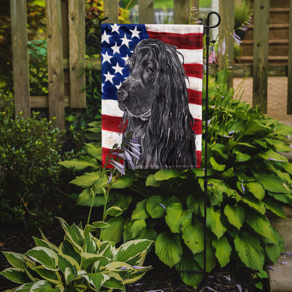 Cocker Spaniel Black USA American Flag Flag Garden Size