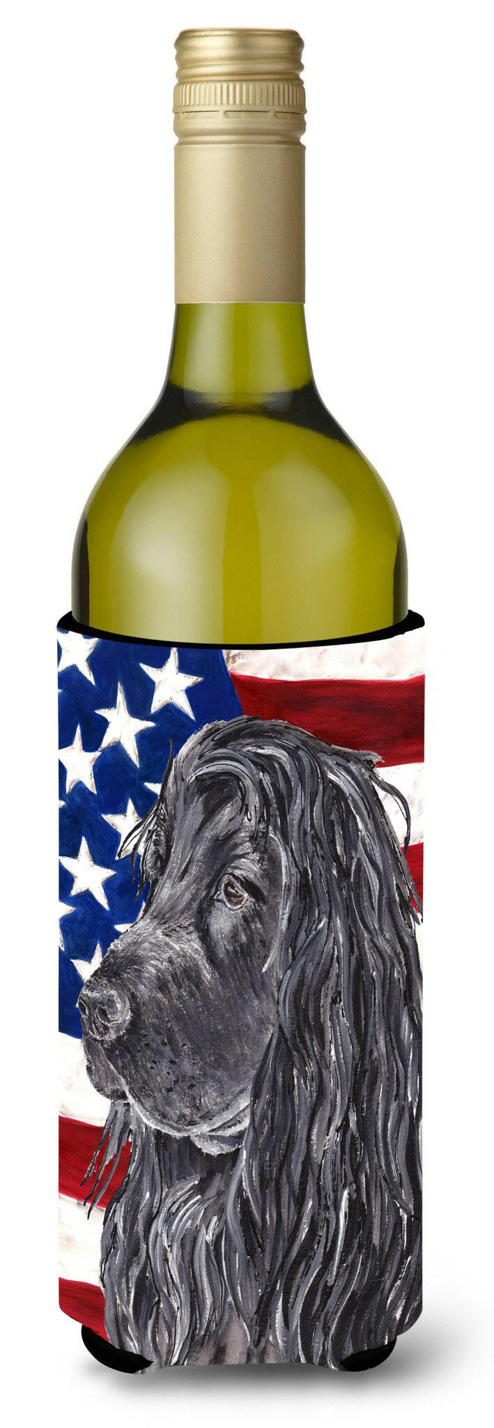 Cocker Spaniel Black USA American Flag Wine Bottle Beverage Insulator Beverage Insulator Hugger by Caroline&#39;s Treasures