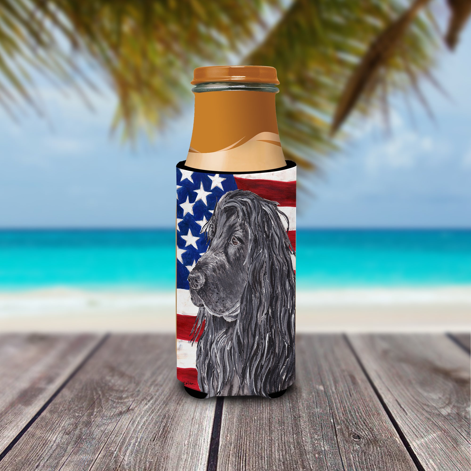 Cocker Spaniel Black USA American Flag Ultra Beverage Insulators for slim cans.