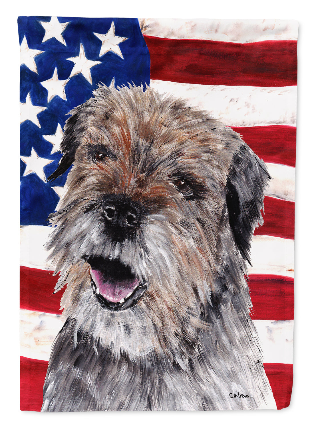Border Terrier Mix USA American Flag Flag Canvas House Size  the-store.com.