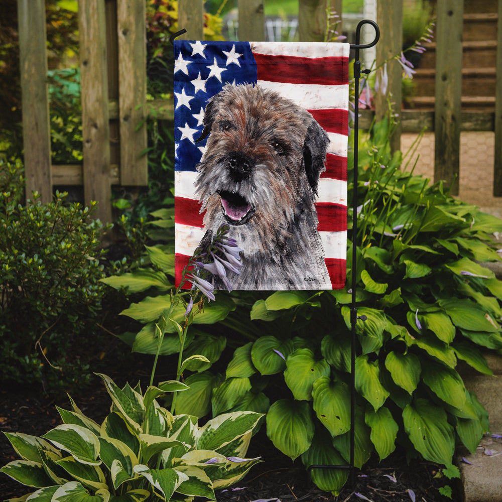 Border Terrier Mix USA American Flag Flag Garden Size.