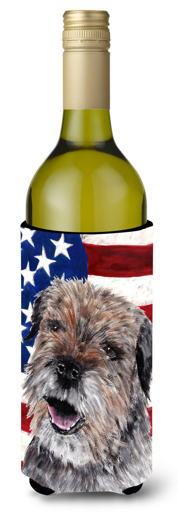 Border Terrier Mix USA American Flag Wine Bottle Beverage Insulator Beverage Insulator Hugger by Caroline&#39;s Treasures