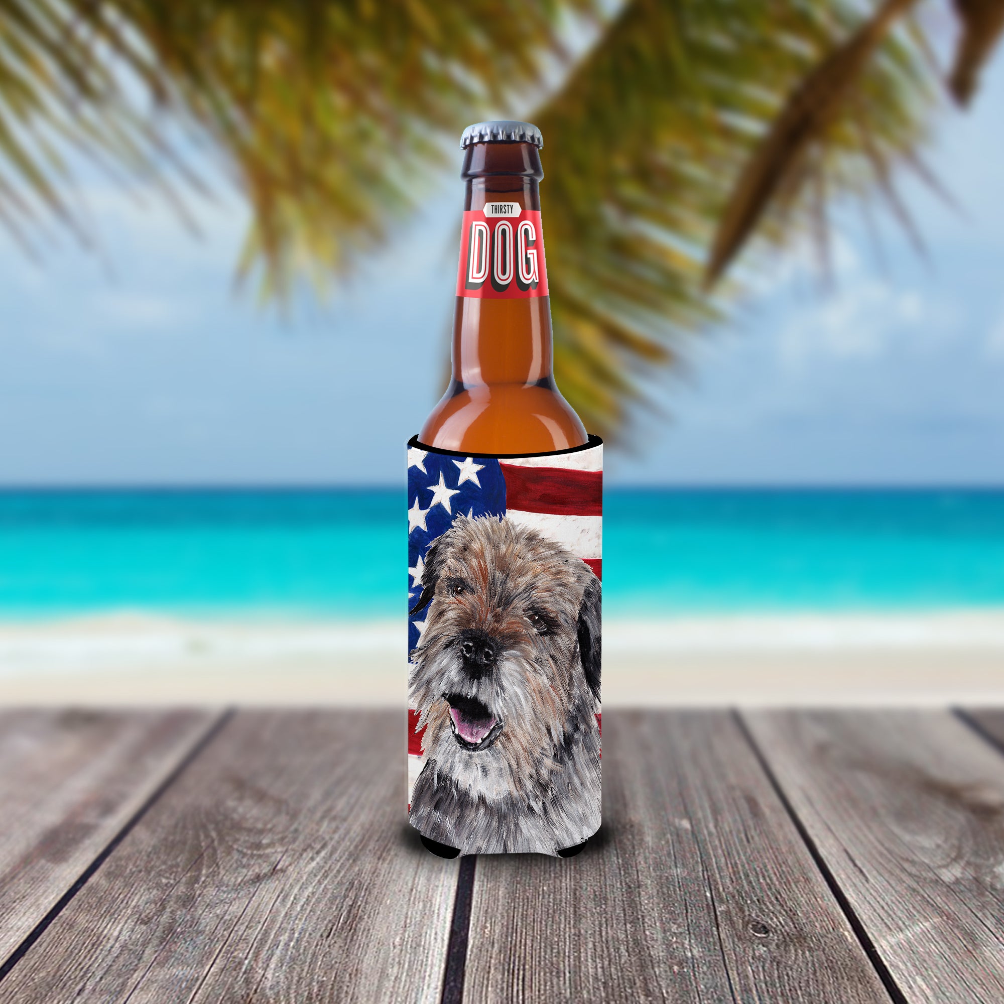 Border Terrier Mix USA American Flag Ultra Beverage Insulators for slim cans.
