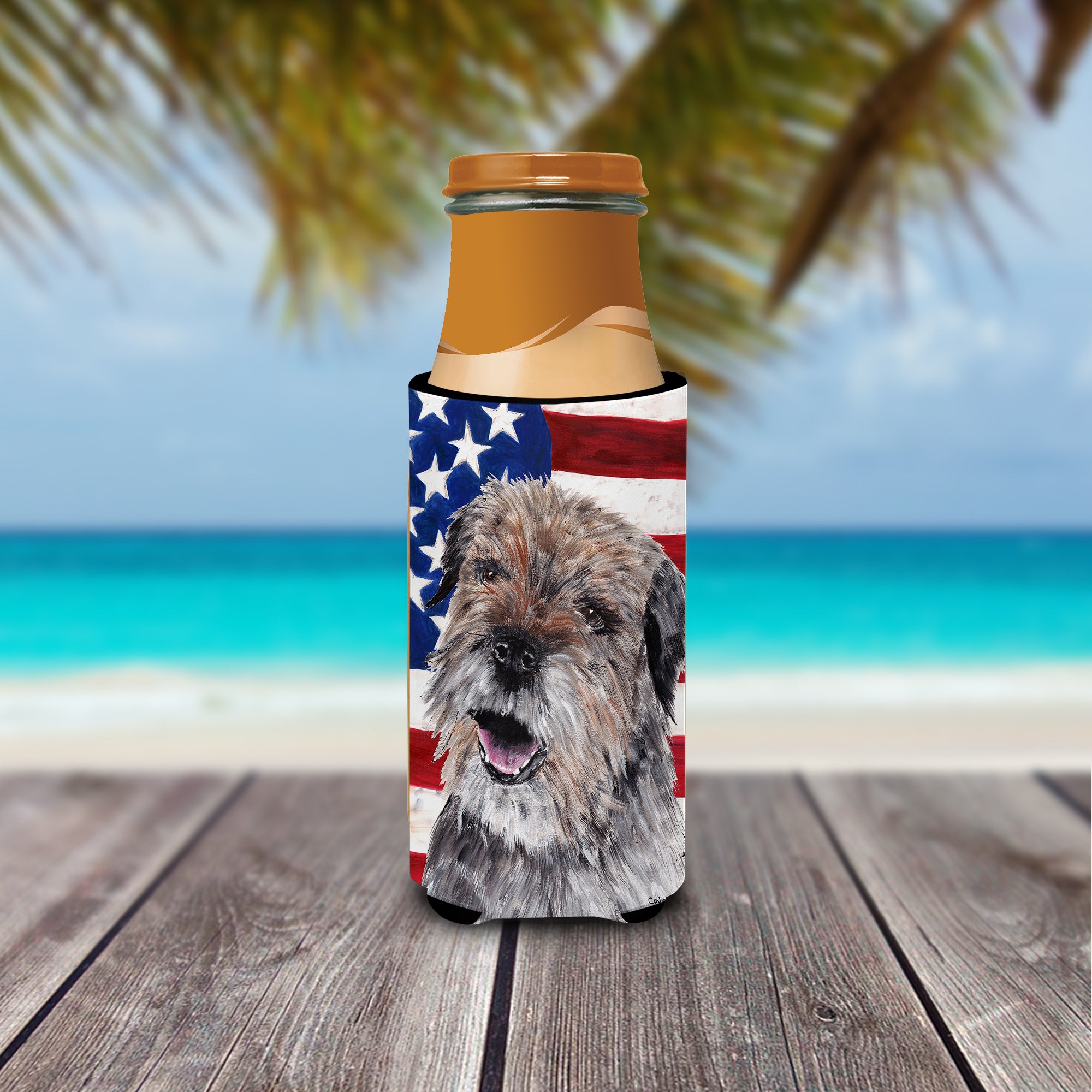 Border Terrier Mix USA American Flag Ultra Beverage Insulators for slim cans.