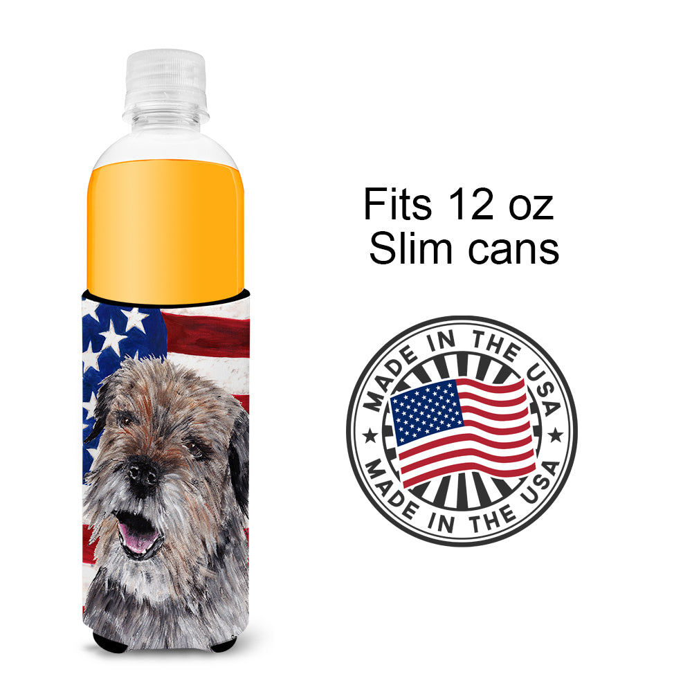 Border Terrier Mix USA American Flag Ultra Beverage Insulators for slim cans