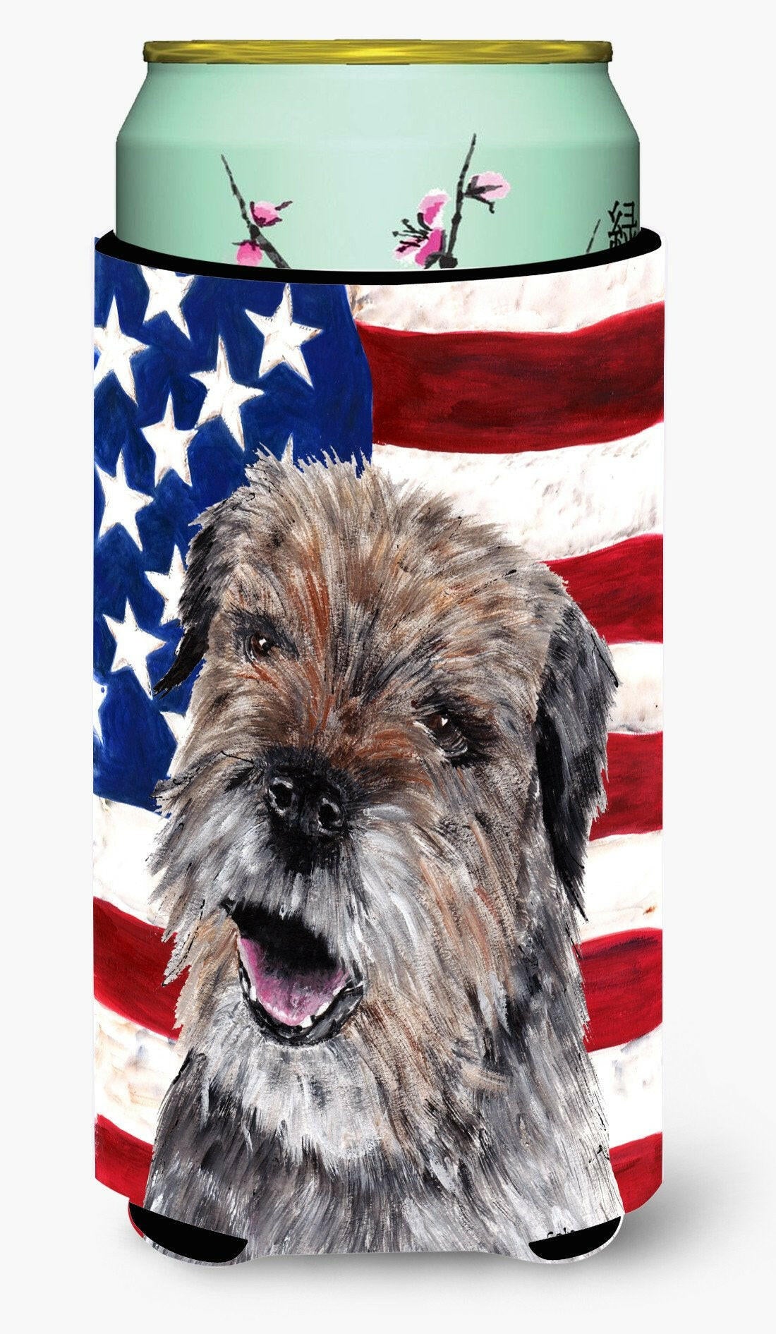 Border Terrier Mix USA American Flag Tall Boy Beverage Insulator Beverage Insulator Hugger by Caroline's Treasures