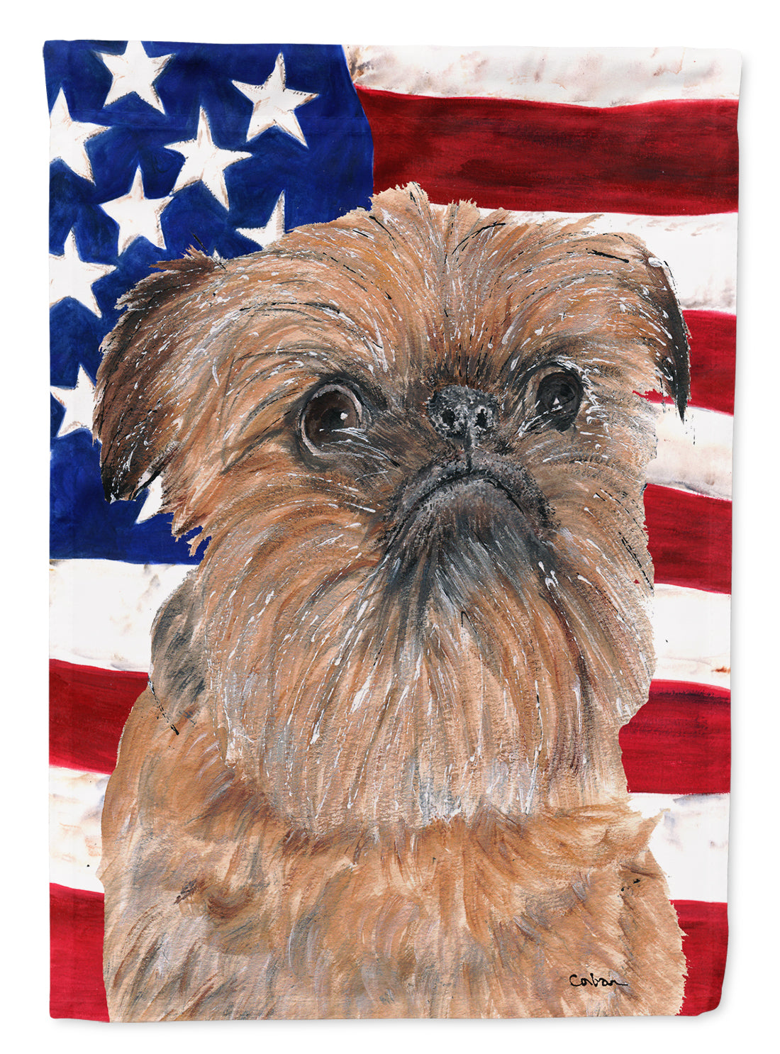 Brussels Griffon USA American Flag Flag Canvas House Size
