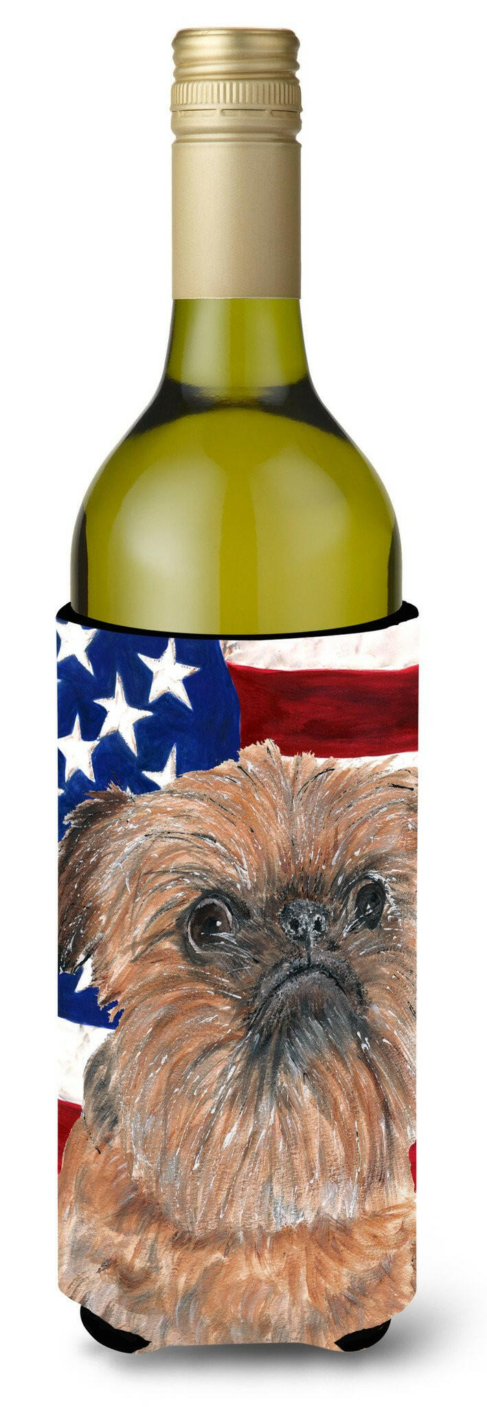 Brussels Griffon USA American Flag Wine Bottle Beverage Insulator Beverage Insulator Hugger by Caroline&#39;s Treasures