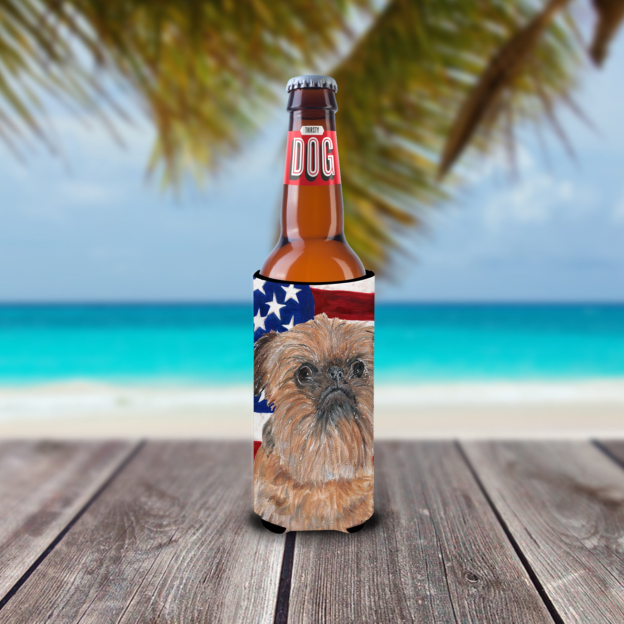 Brussels Griffon USA American Flag Ultra Beverage Insulators for slim cans.