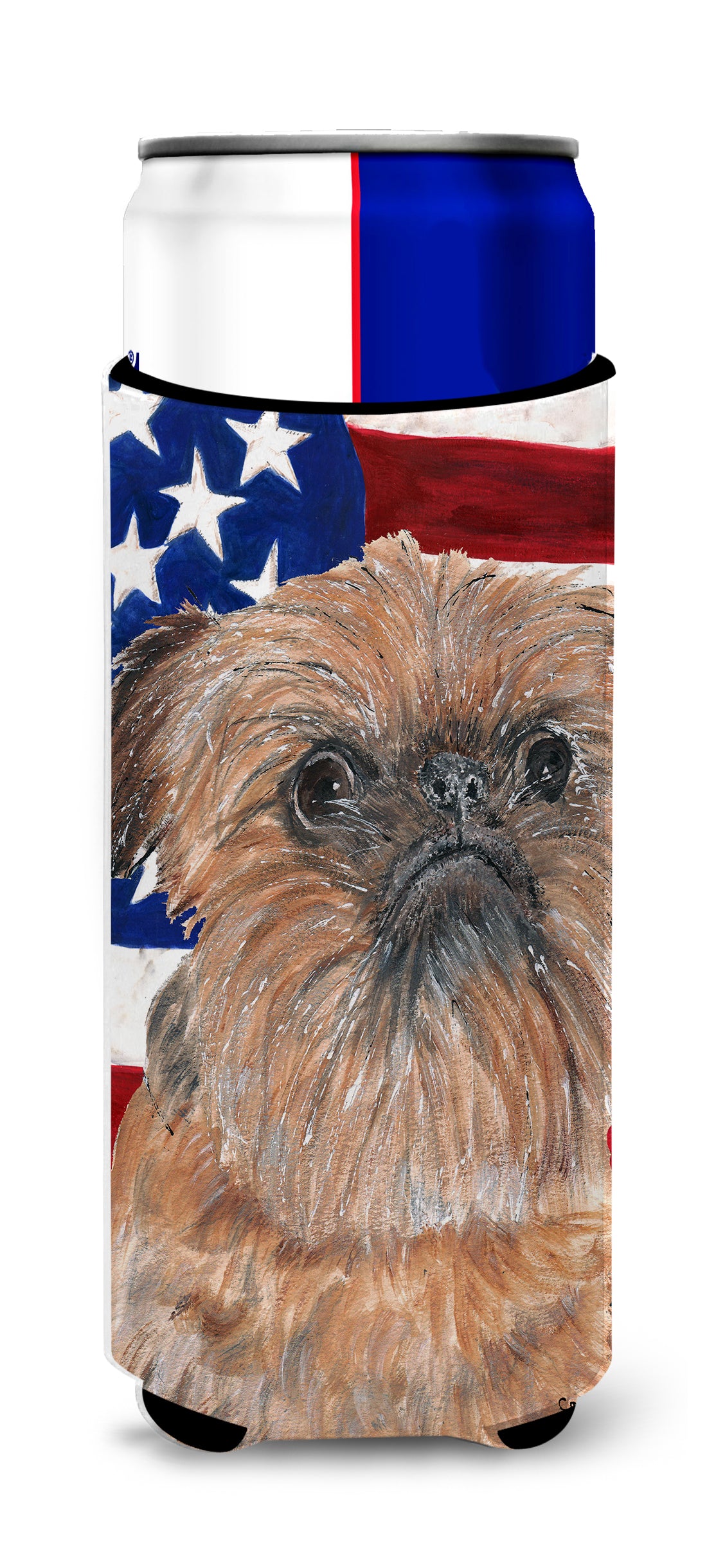 Brussels Griffon USA American Flag Ultra Beverage Insulators for slim cans.