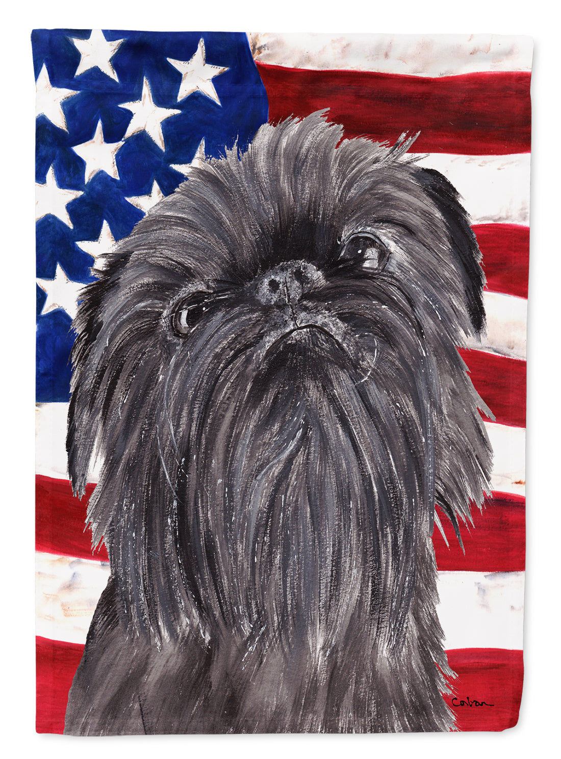 Brussels Griffon USA American Flag Flag Canvas House Size
