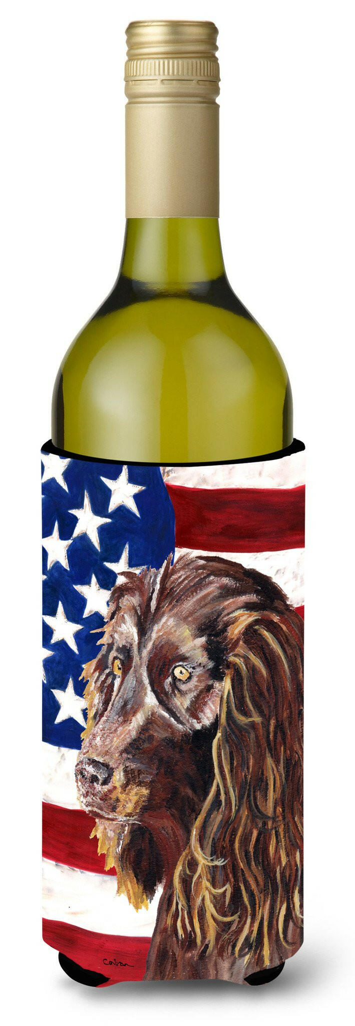 Boykin Spaniel USA American Flag Wine Bottle Beverage Insulator Beverage Insulator Hugger by Caroline&#39;s Treasures