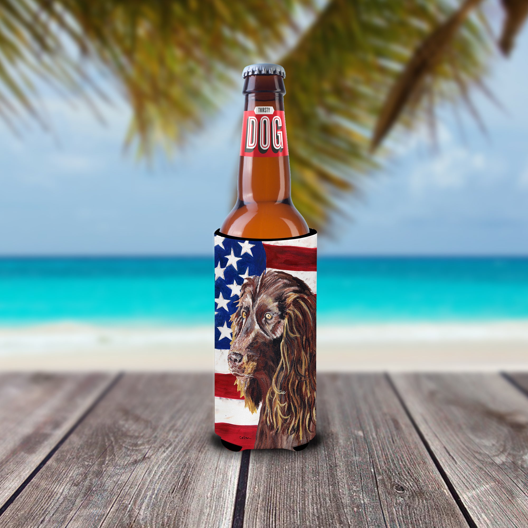 Boykin Spaniel USA American Flag Ultra Beverage Insulators for slim cans
