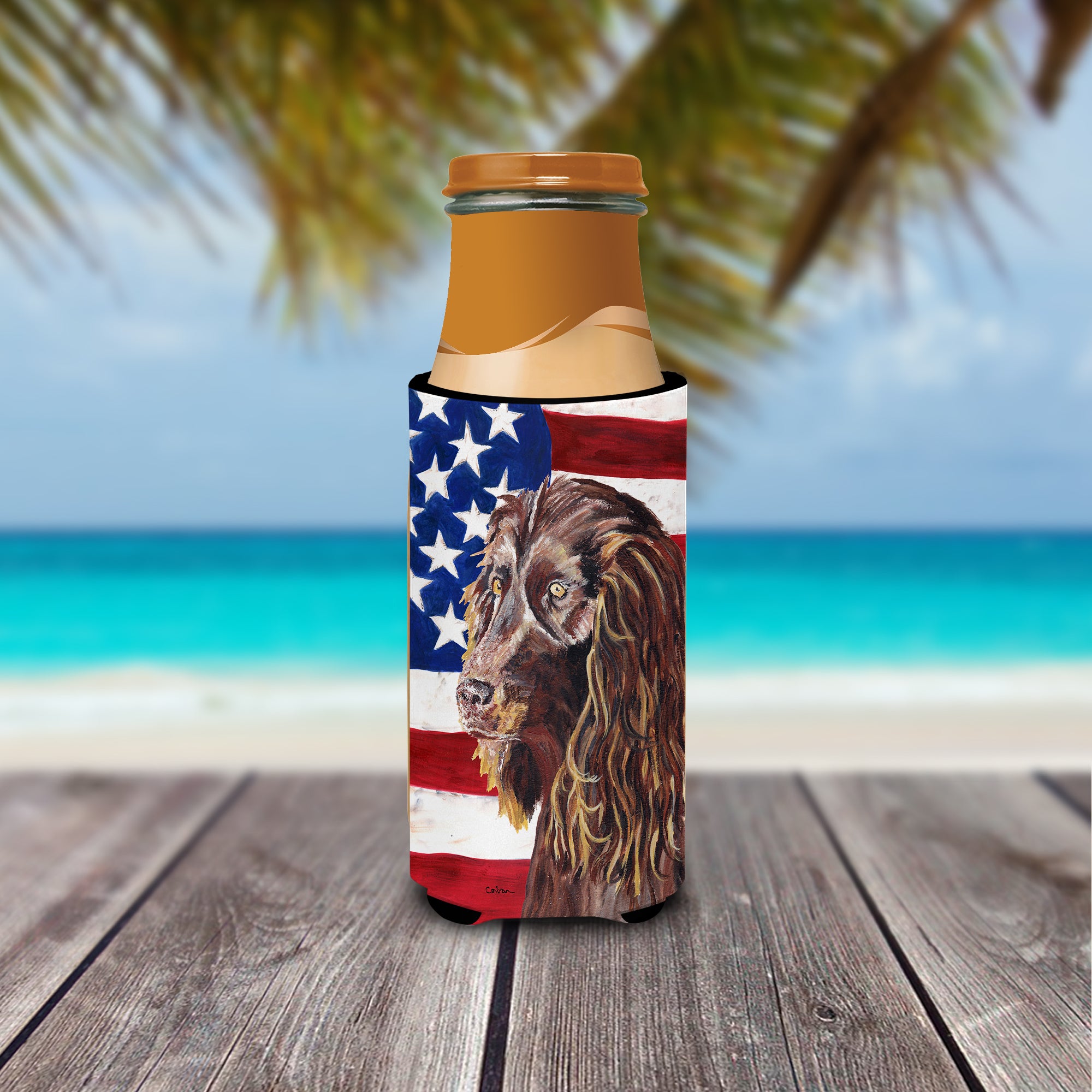 Boykin Spaniel USA American Flag Ultra Beverage Insulators for slim cans