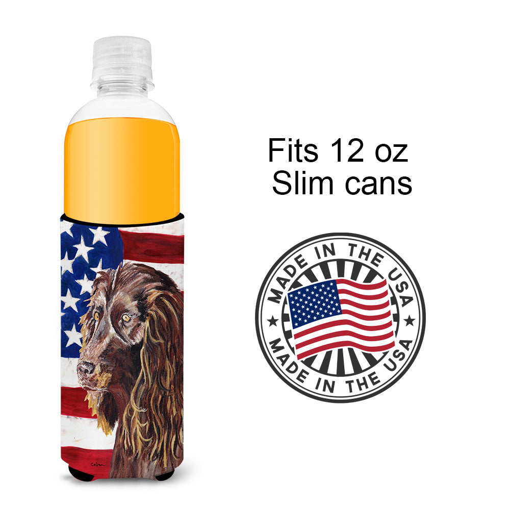 Boykin Spaniel USA American Flag Ultra Beverage Insulators for slim cans.