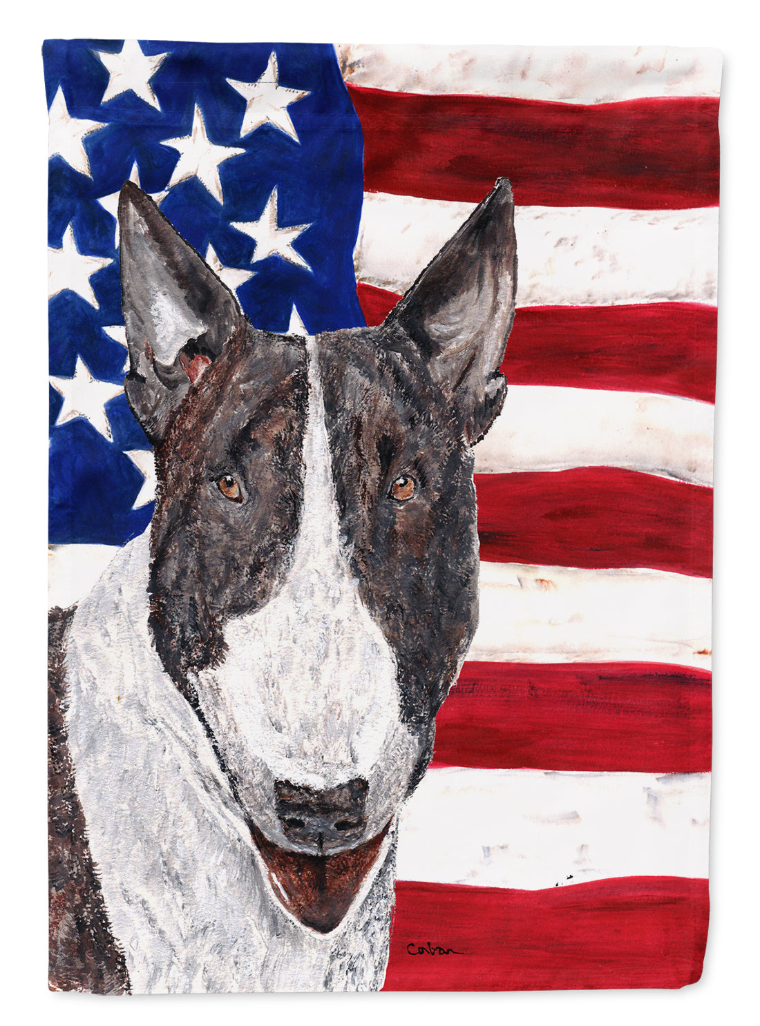 Bull Terrier USA American Flag Flag Canvas House Size  the-store.com.