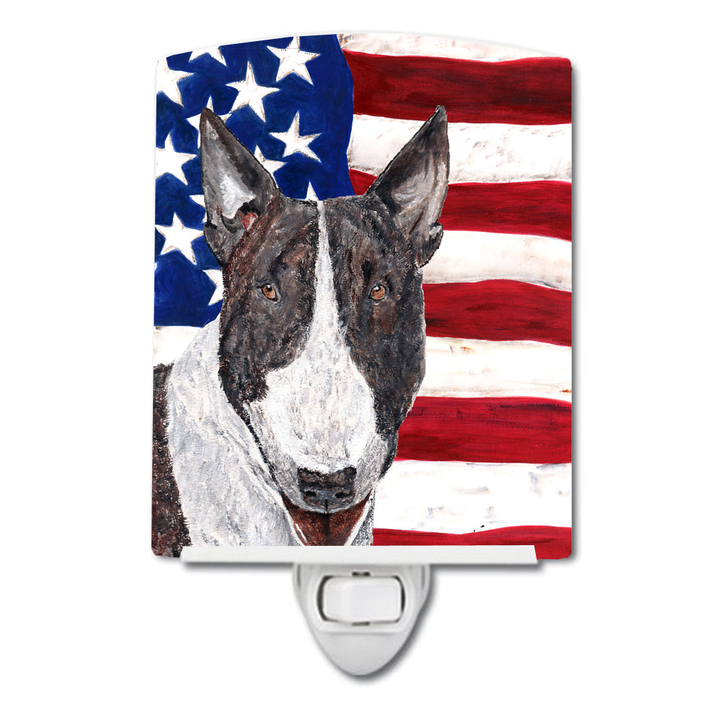 Bull Terrier with American Flag Ceramic Night Light SC9519CNL - the-store.com