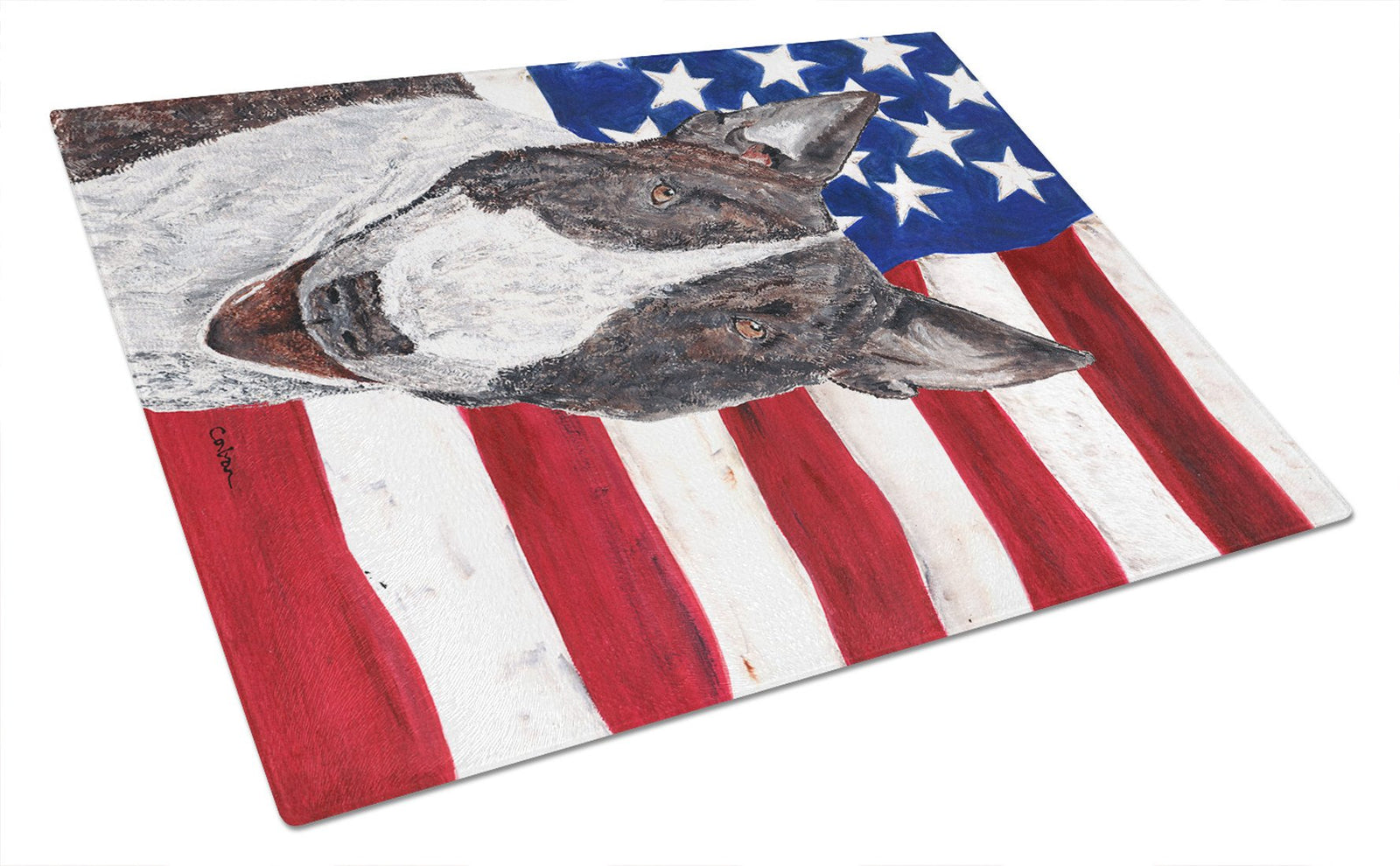 Bull Terrier USA American Flag Glass Cutting Board Large by Caroline's Treasures