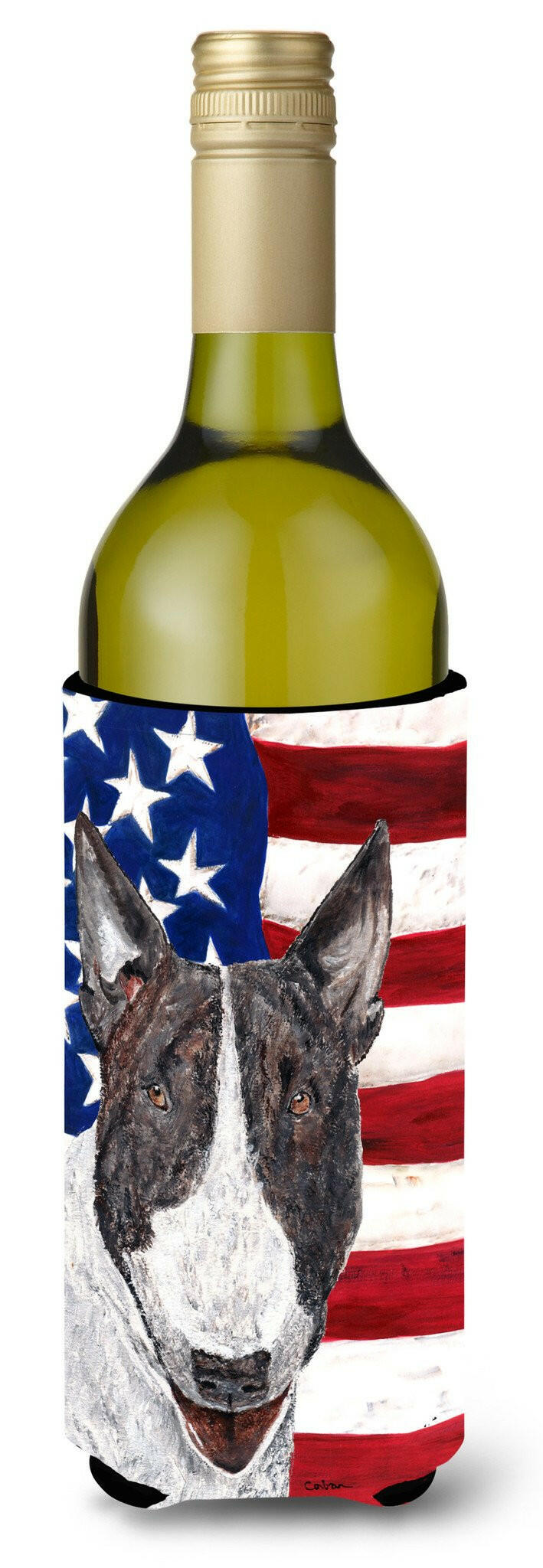 Bull Terrier USA American Flag Wine Bottle Beverage Insulator Beverage Insulator Hugger by Caroline&#39;s Treasures