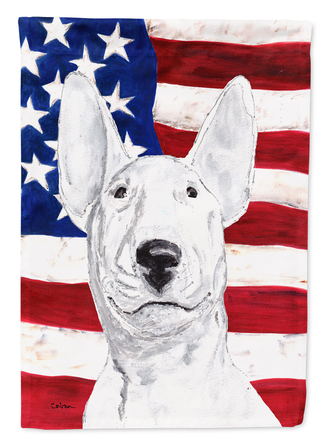 Bull Terrier USA American Flag Flag Canvas House Size