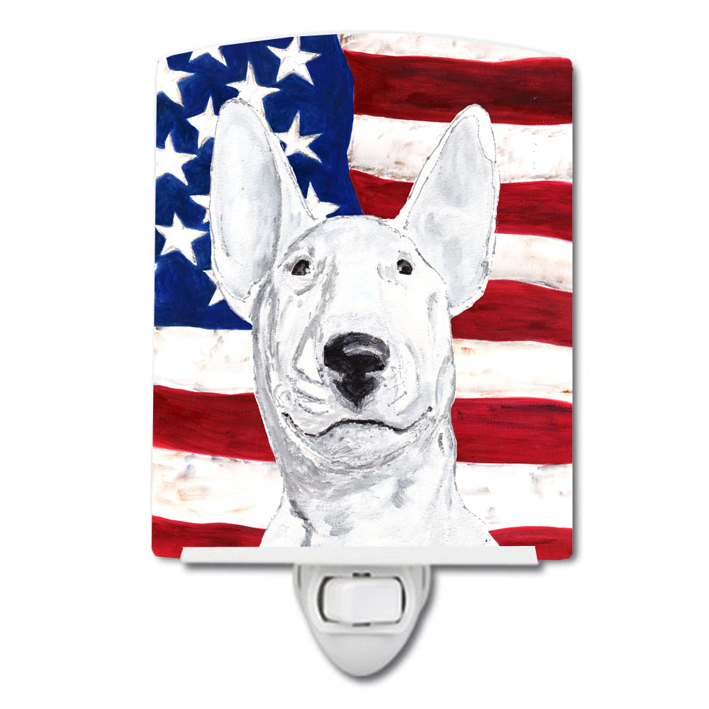 Bull Terrier with American Flag Ceramic Night Light SC9520CNL - the-store.com