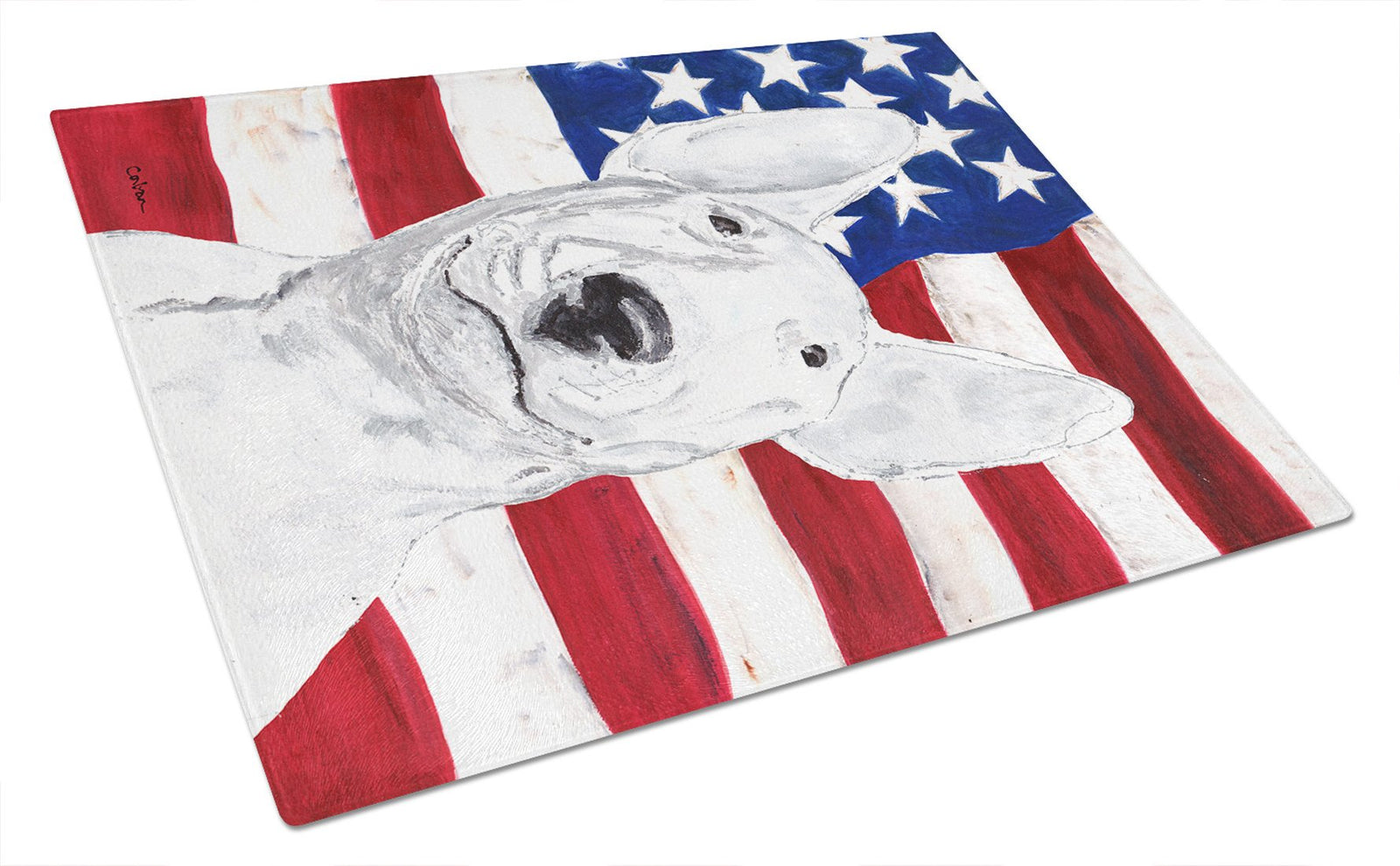 Bull Terrier USA American Flag Glass Cutting Board Large by Caroline's Treasures