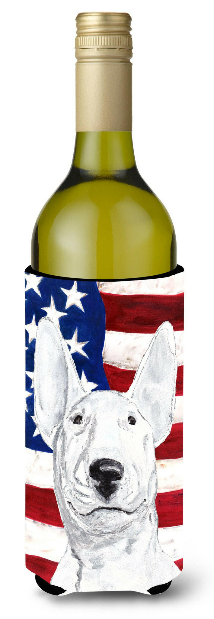 Bull Terrier USA American Flag Wine Bottle Beverage Insulator Beverage Insulator Hugger by Caroline&#39;s Treasures