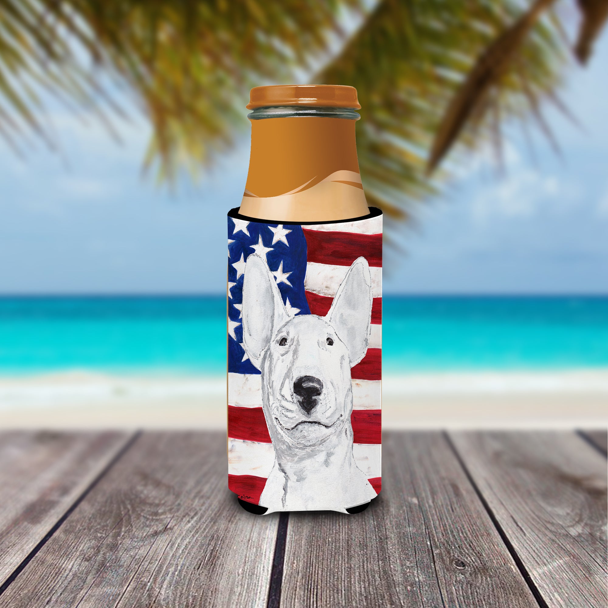 Bull Terrier USA American Flag Ultra Beverage Insulators for slim cans
