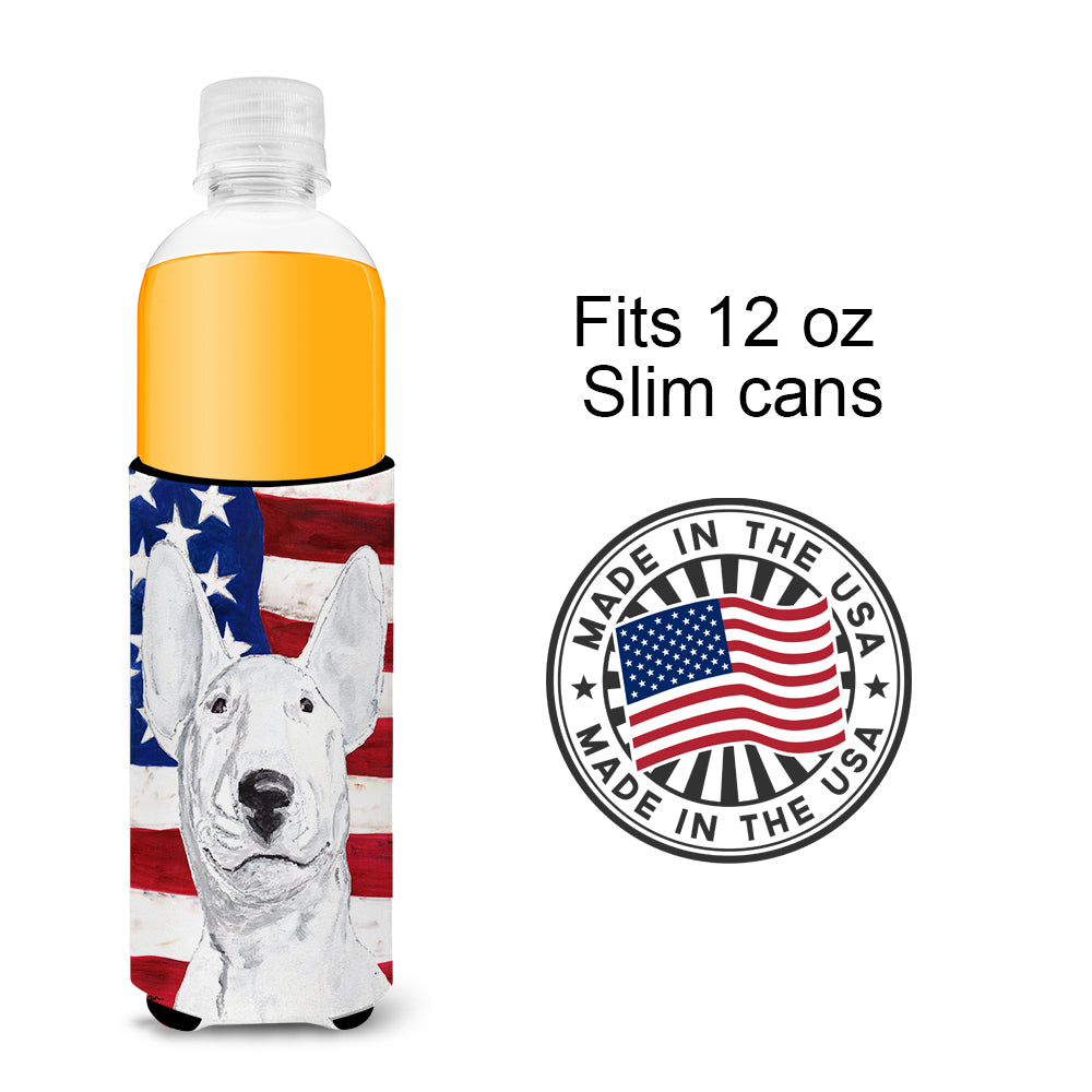 Bull Terrier USA American Flag Ultra Beverage Insulators for slim cans.