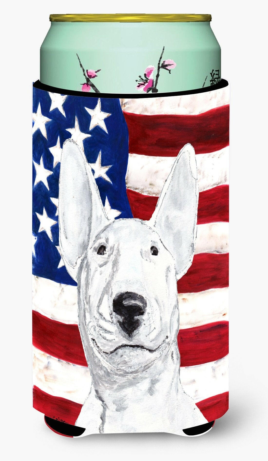 Bull Terrier USA American Flag Tall Boy Beverage Insulator Beverage Insulator Hugger by Caroline&#39;s Treasures