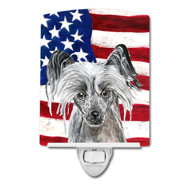 Chinese Crested with American Flag Ceramic Night Light SC9522CNL - the-store.com