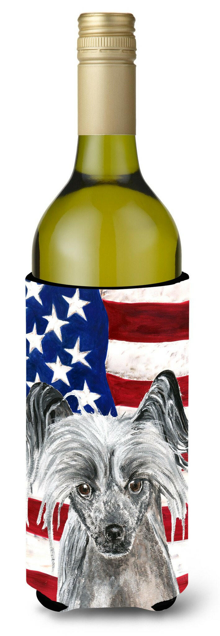 Chinese Crested USA American Flag Wine Bottle Beverage Insulator Beverage Insulator Hugger by Caroline's Treasures