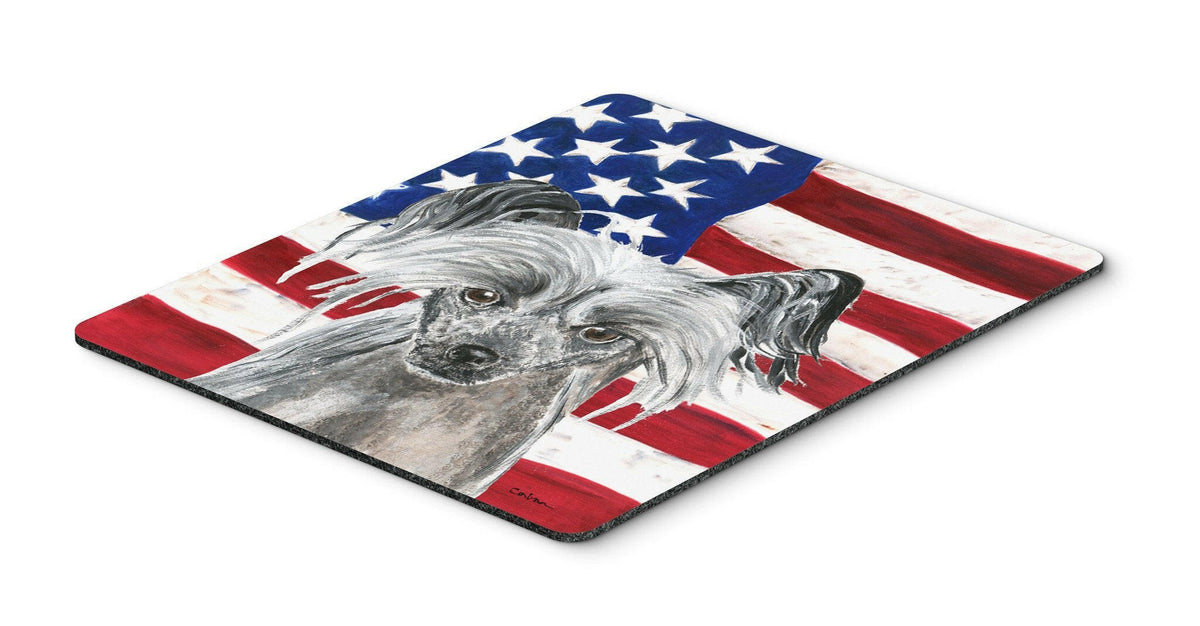 Chinese Crested USA American Flag Mouse Pad, Hot Pad or Trivet by Caroline&#39;s Treasures