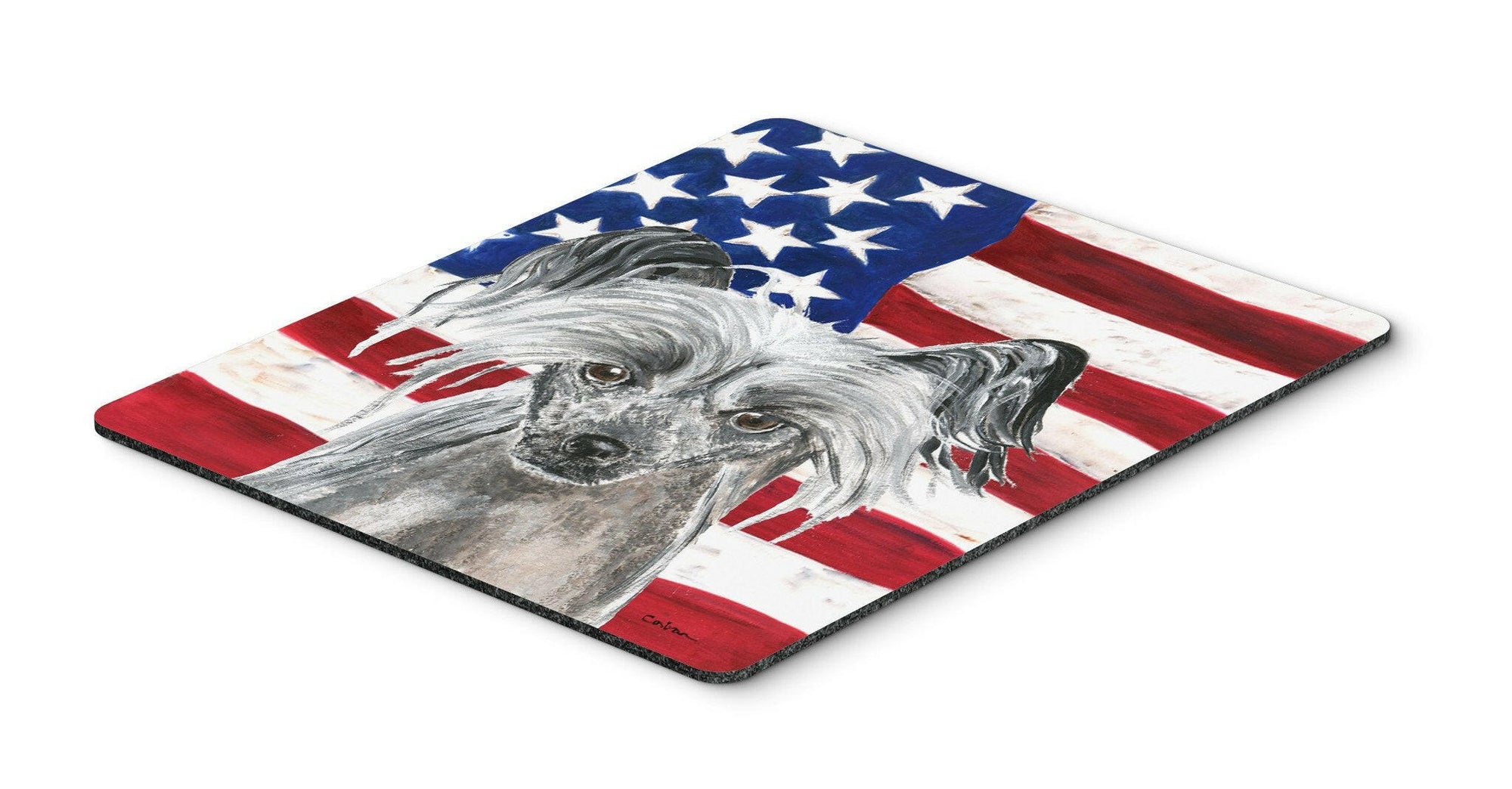 Chinese Crested USA American Flag Mouse Pad, Hot Pad or Trivet by Caroline's Treasures