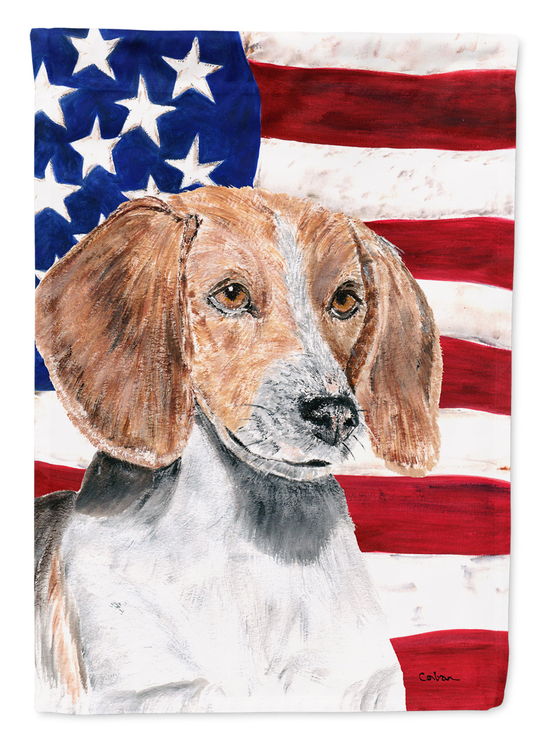 English Foxhound USA American Flag Flag Canvas House Size  the-store.com.