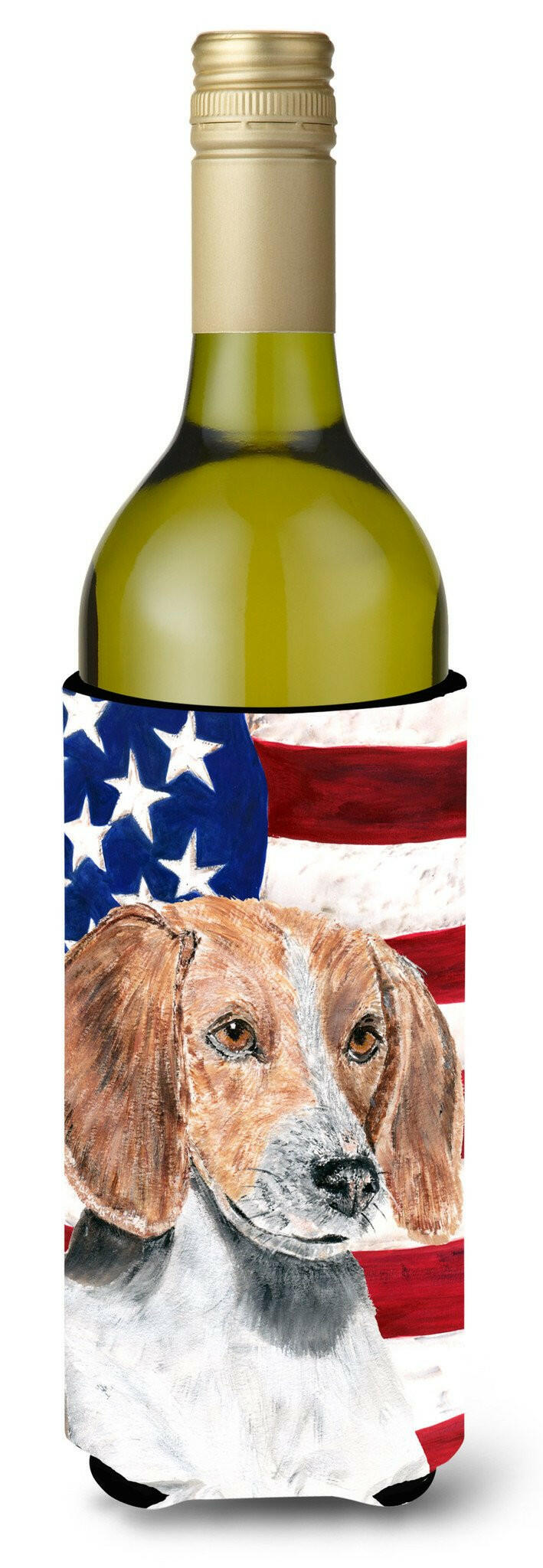 English Foxhound USA American Flag Wine Bottle Beverage Insulator Beverage Insulator Hugger by Caroline&#39;s Treasures