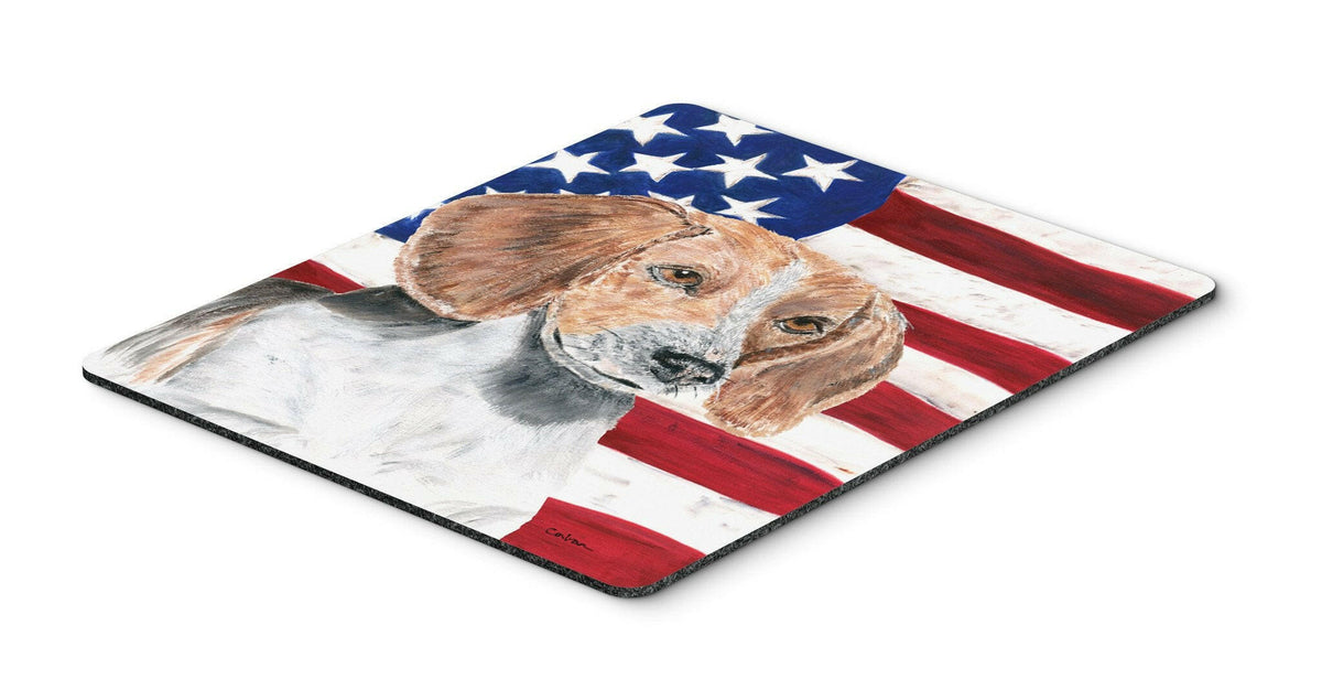 English Foxhound USA American Flag Mouse Pad, Hot Pad or Trivet by Caroline&#39;s Treasures