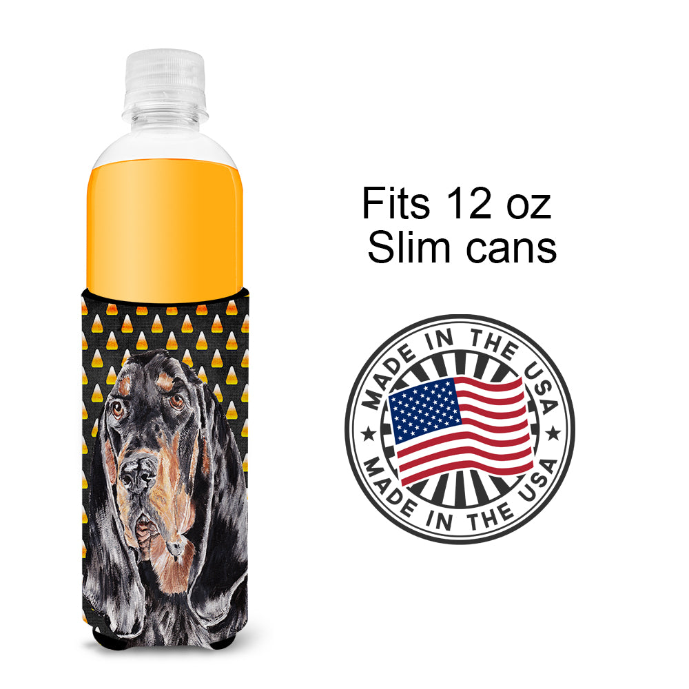 Coonhound Halloween Candy Corn Ultra Beverage Insulators for slim cans.