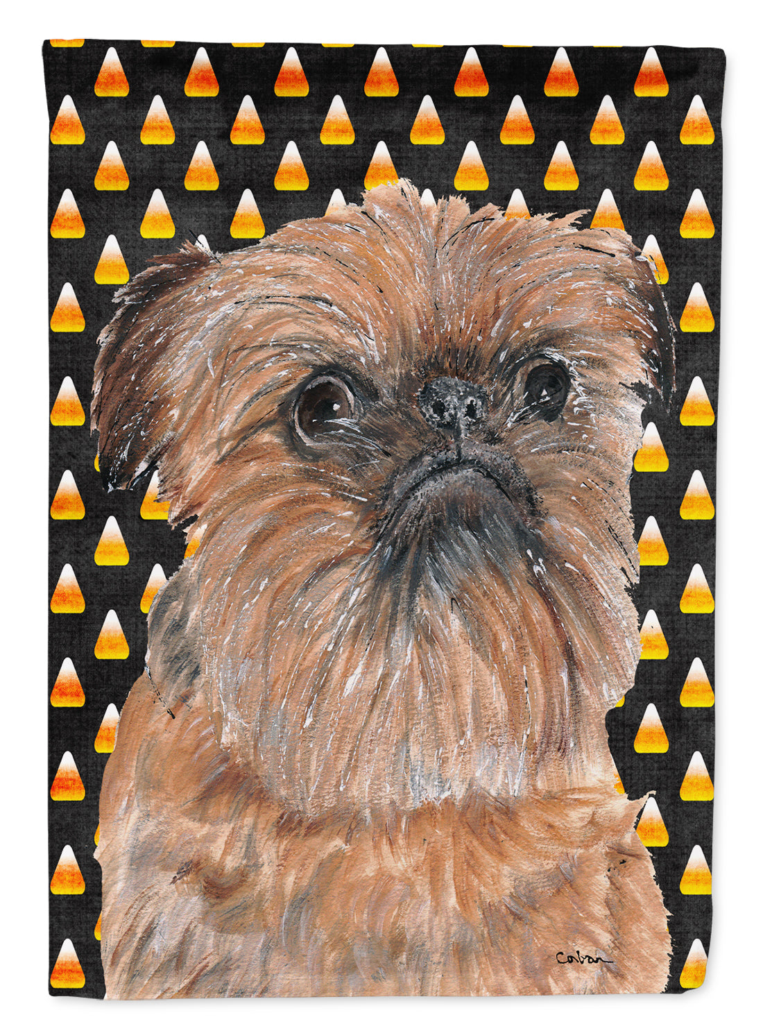 Brussels Griffon Halloween Candy Corn Flag Canvas House Size