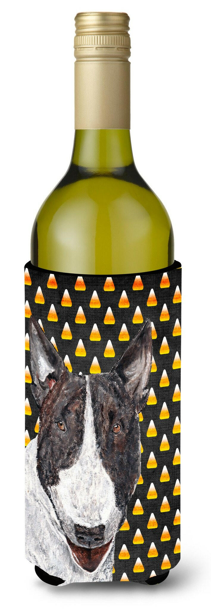 Bull Terrier Halloween Candy Corn Wine Bottle Beverage Insulator Beverage Insulator Hugger by Caroline&#39;s Treasures