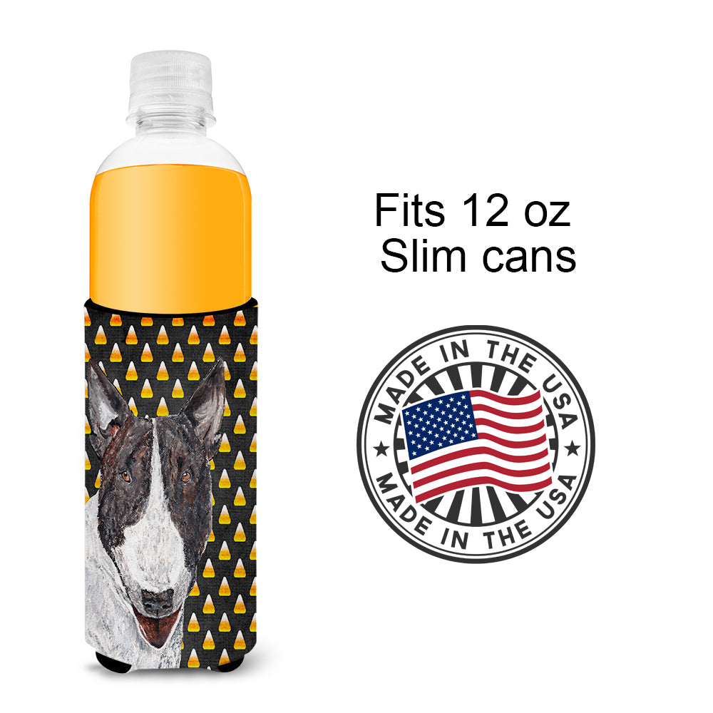 Bull Terrier Halloween Candy Corn Ultra Beverage Insulators for slim cans.
