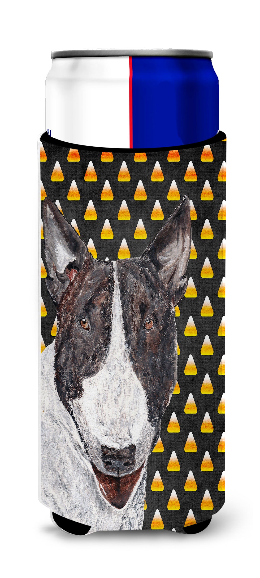 Bull Terrier Halloween Candy Corn Ultra Beverage Insulators for slim cans