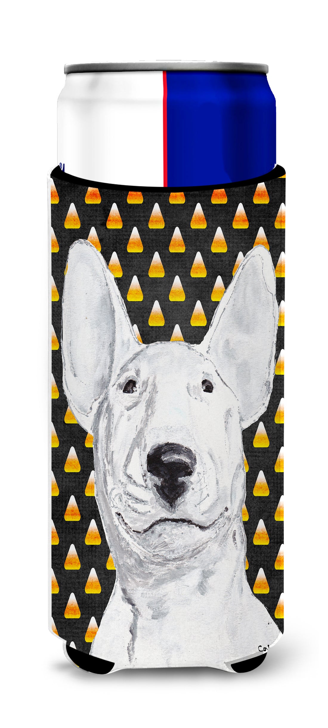 Bull Terrier Halloween Candy Corn Ultra Beverage Insulators for slim cans