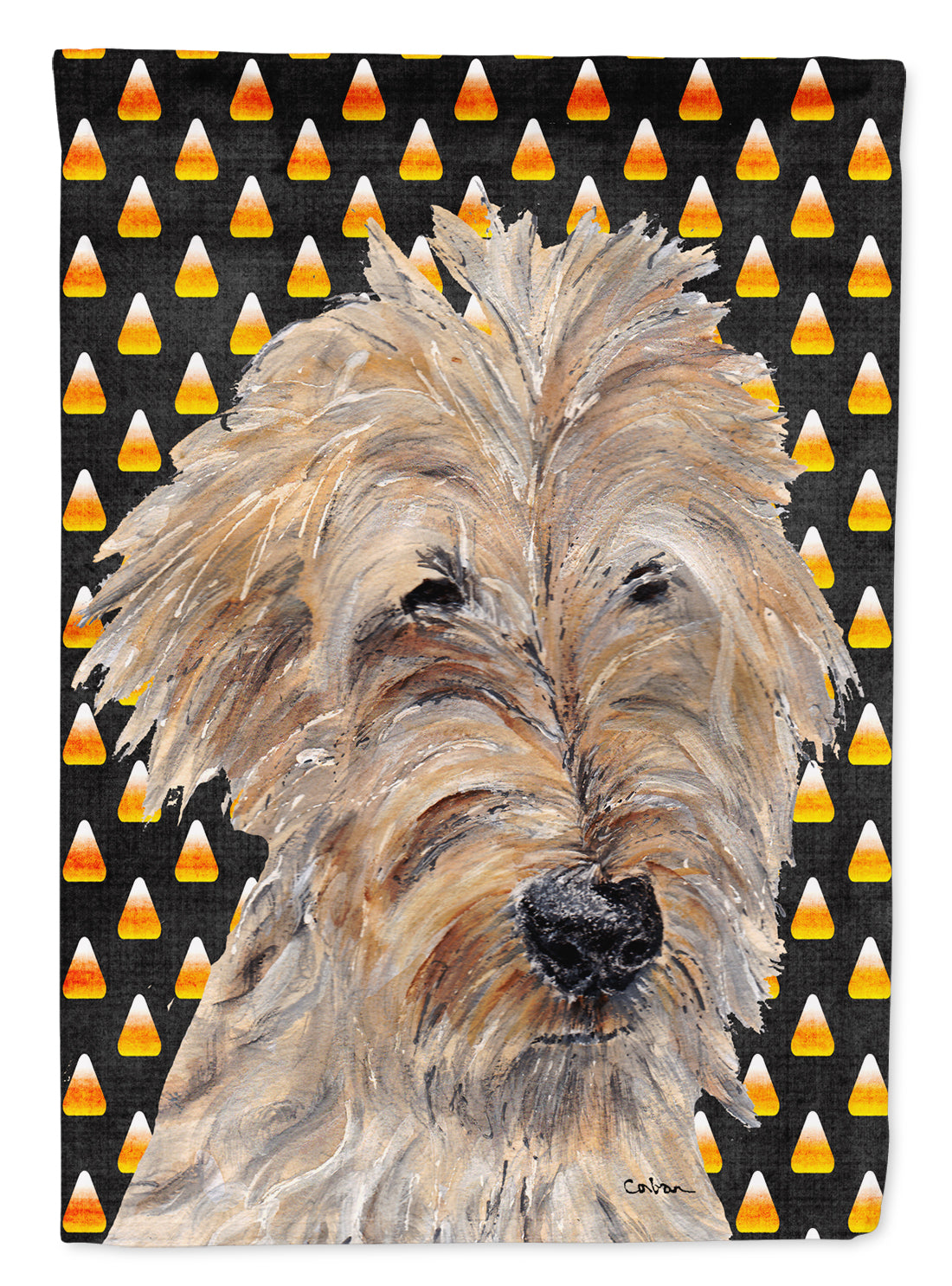 Goldendoodle Halloween Candy Corn Flag Canvas House Size