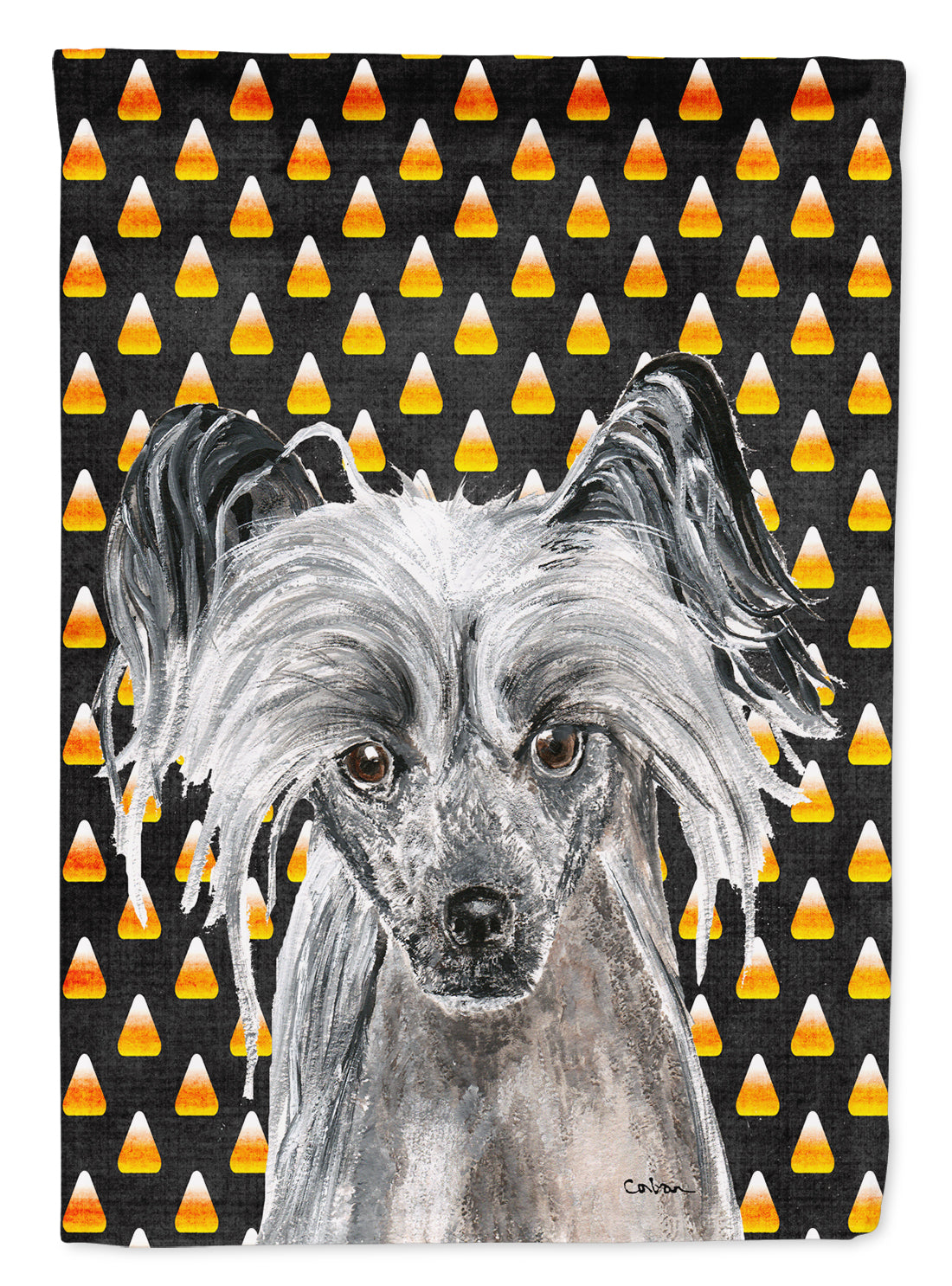 Chinese Crested Halloween Candy Corn Flag Canvas House Size