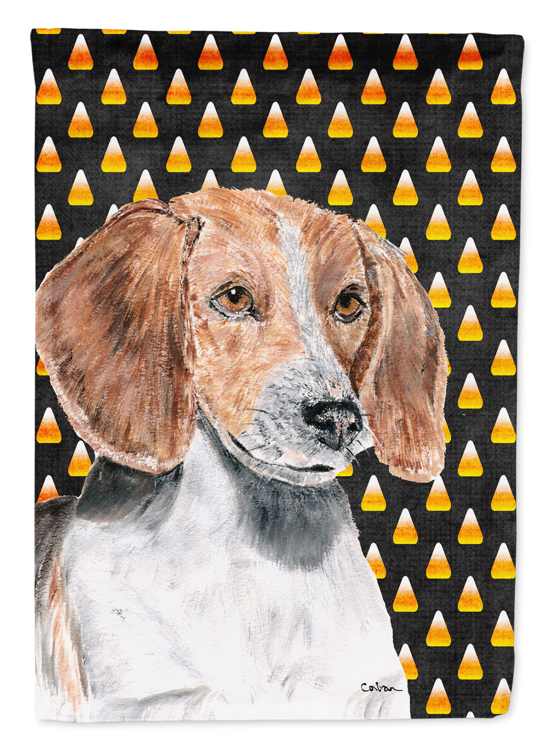 English Foxhound Halloween Candy Corn Flag Canvas House Size  the-store.com.